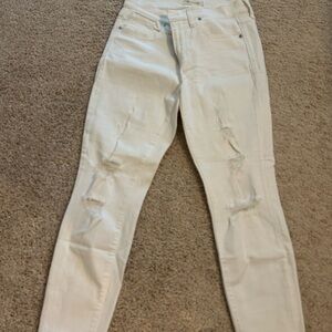 Women's Madewell 9” High Rise Skinny Crop Distressed White Jeans
